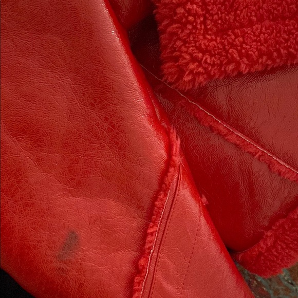Fleece Lined Shiny Pleather Women's Red Faux Shearling Jacket - Picture 15 of 16